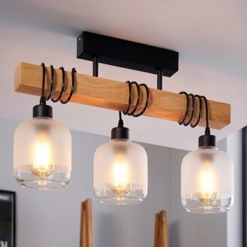 Brilagi - Lustră aplicată WOOD GLASS 3xE27/60W/230V pin/negru/alb