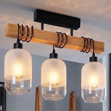 Brilagi - Lustră aplicată WOOD GLASS 3xE27/60W/230V pin/negru/alb