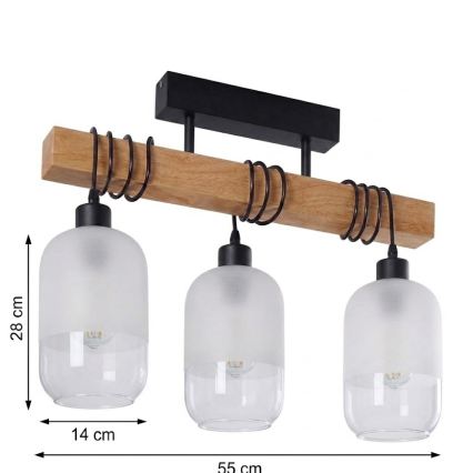 BRILAGI - Lustră aplicată WOOD GLASS 3xE27/60W/230V pin/negru/alb