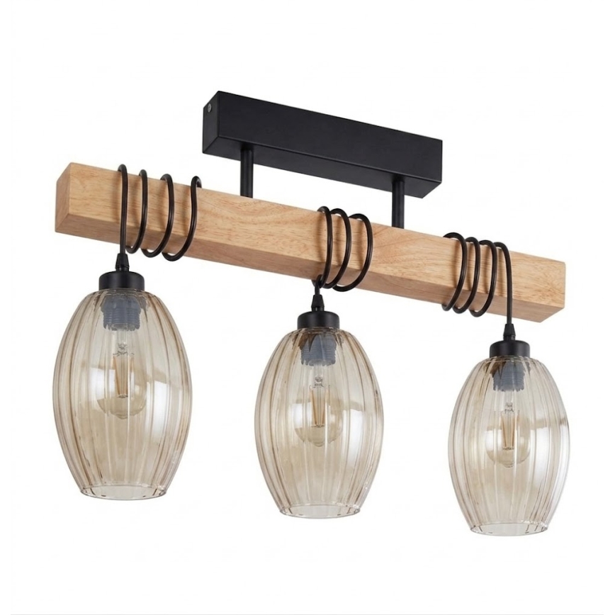 Brilagi - Lustru aplicat WOOD GLASS 3xE27/60W/230V pin/negru/bej fumuriu