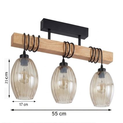 Brilagi - Lustru aplicat WOOD GLASS 3xE27/60W/230V pin/negru/bej fumuriu
