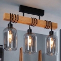 Brilagi - Lustră aplicată WOOD GLASS 3xE27/60W/230V pin/negru/gri fumuriu