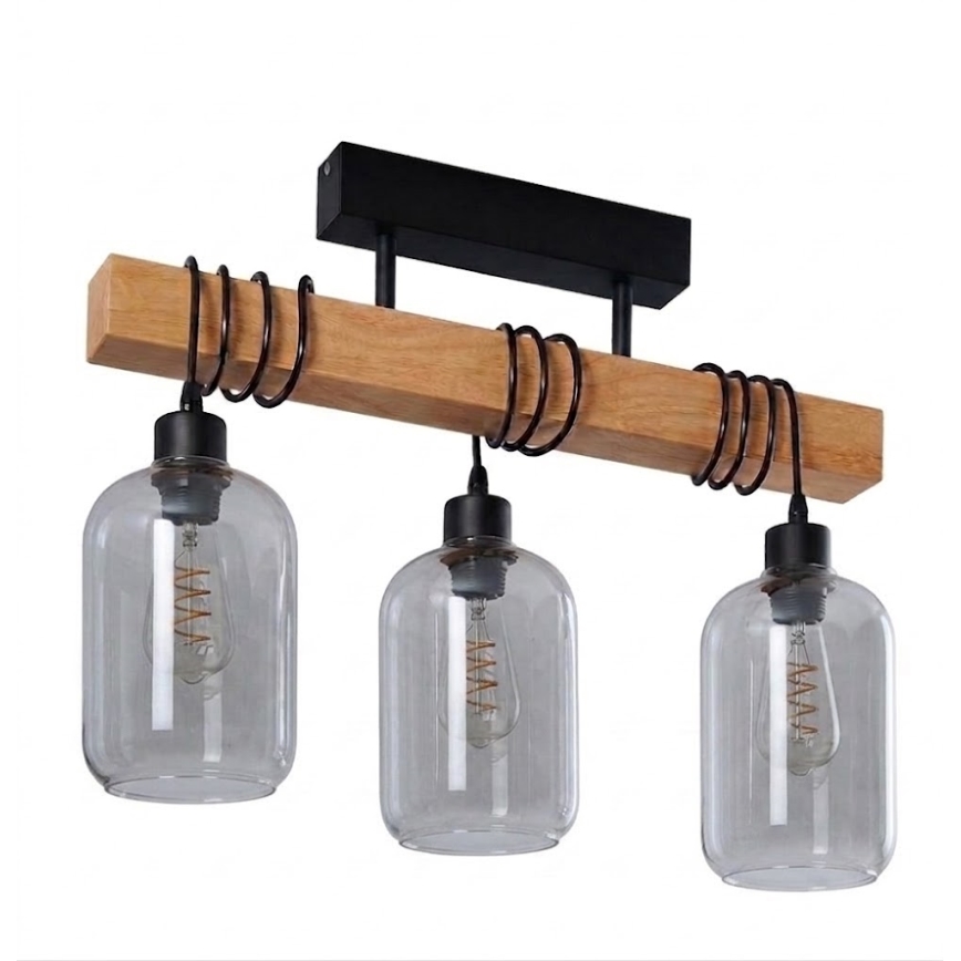 Brilagi - Lustră aplicată WOOD GLASS 3xE27/60W/230V pin/negru/gri fumuriu