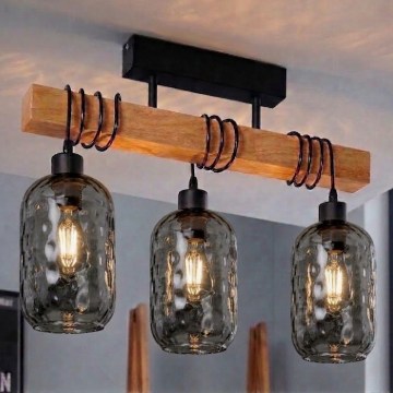Brilagi - Lustră aplicată WOOD GLASS 3xE27/60W/230V pin/negru/gri fumuriu