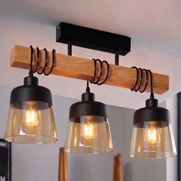Brilagi - Lustră aplicată WOOD GLASS 3xE27/60W/230V pin/negru/maro fumuriu