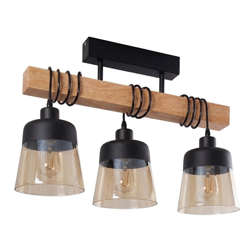 Brilagi - Lustră aplicată WOOD GLASS 3xE27/60W/230V pin/negru/maro fumuriu