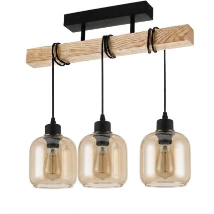 Brilagi - Lustru aplicat WOOD GLASS 3xE27/60W/230V pin/negru/maro fumuriu