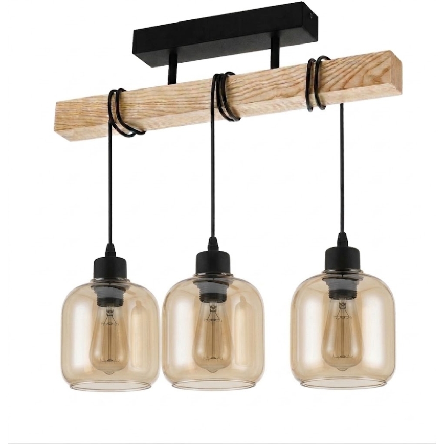 Brilagi - Lustru aplicat WOOD GLASS 3xE27/60W/230V pin/negru/maro fumuriu