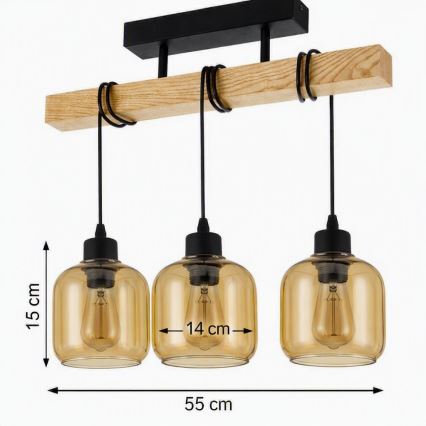Brilagi - Lustru aplicat WOOD GLASS 3xE27/60W/230V pin/negru/maro fumuriu