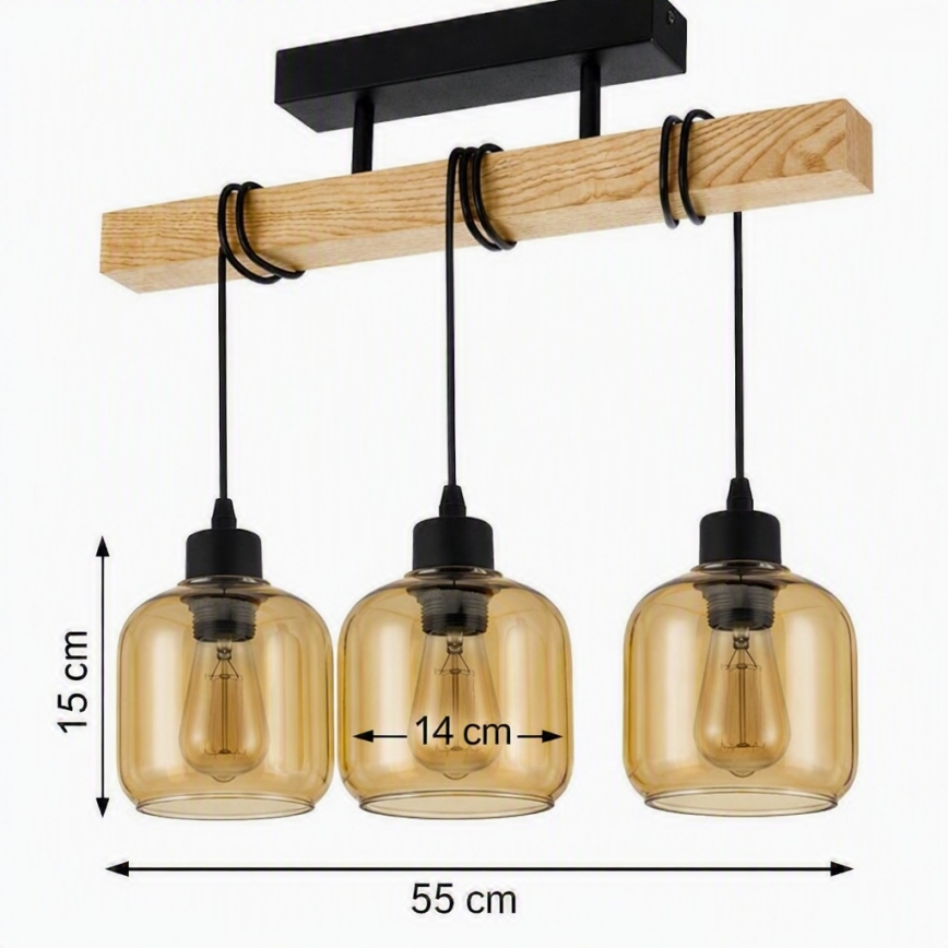 Brilagi - Lustru aplicat WOOD GLASS 3xE27/60W/230V pin/negru/maro fumuriu