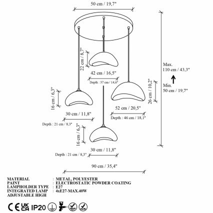 Brilagi - Lustră cu cablu WABI SABI 4xE27/40W/230V Ø 90 cm, albă
