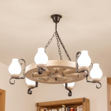 Brilagi - Lustră cu lanț ROATA 6xE14/40W/230V stejar