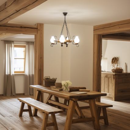 Brilagi - Lustră cu lanț TIMONA, 4xE14/40W/230V, Ø 50 cm, fag