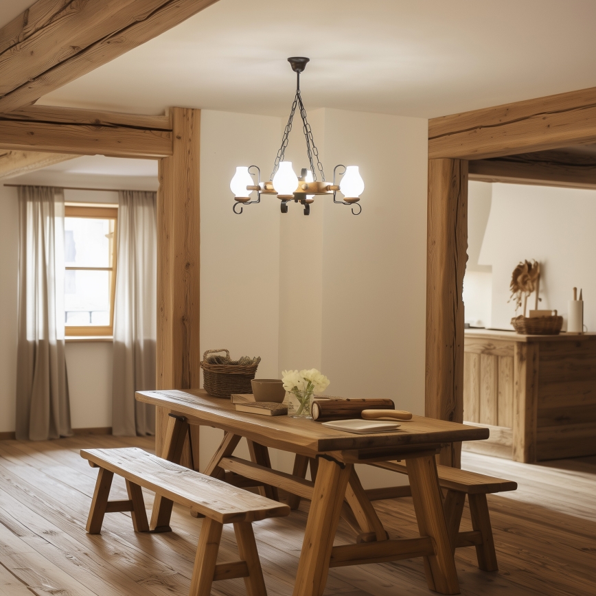 Brilagi - Lustră cu lanț TIMONA, 4xE14/40W/230V, Ø 50 cm, fag