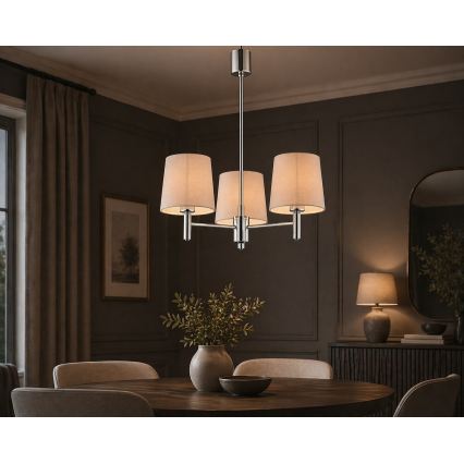Brilagi - Lustră cu tijă MONTE 3xE27/15W/230V bej/crom lucios