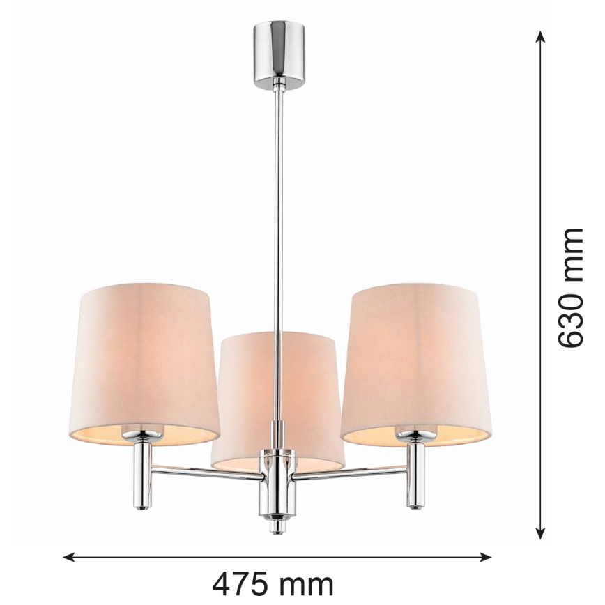 Brilagi - Lustră cu tijă MONTE 3xE27/60W/230V bej/crom lucios