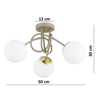 Brilagi - Lustră de tavan aplicată MILO ECRU 3xE27/60W/230V, bej/auriu