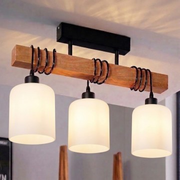 Brilagi - Lustră de tavan aplicată WOOD GLASS 3xE27/60W/230V pin/negru/alb