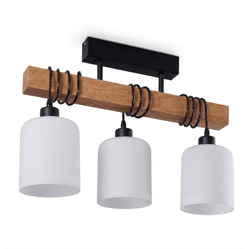 Brilagi - Lustră de tavan aplicată WOOD GLASS 3xE27/60W/230V pin/negru/alb