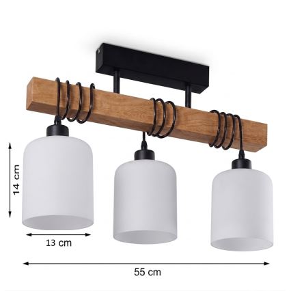 Brilagi - Lustră de tavan aplicată WOOD GLASS 3xE27/60W/230V pin/negru/alb