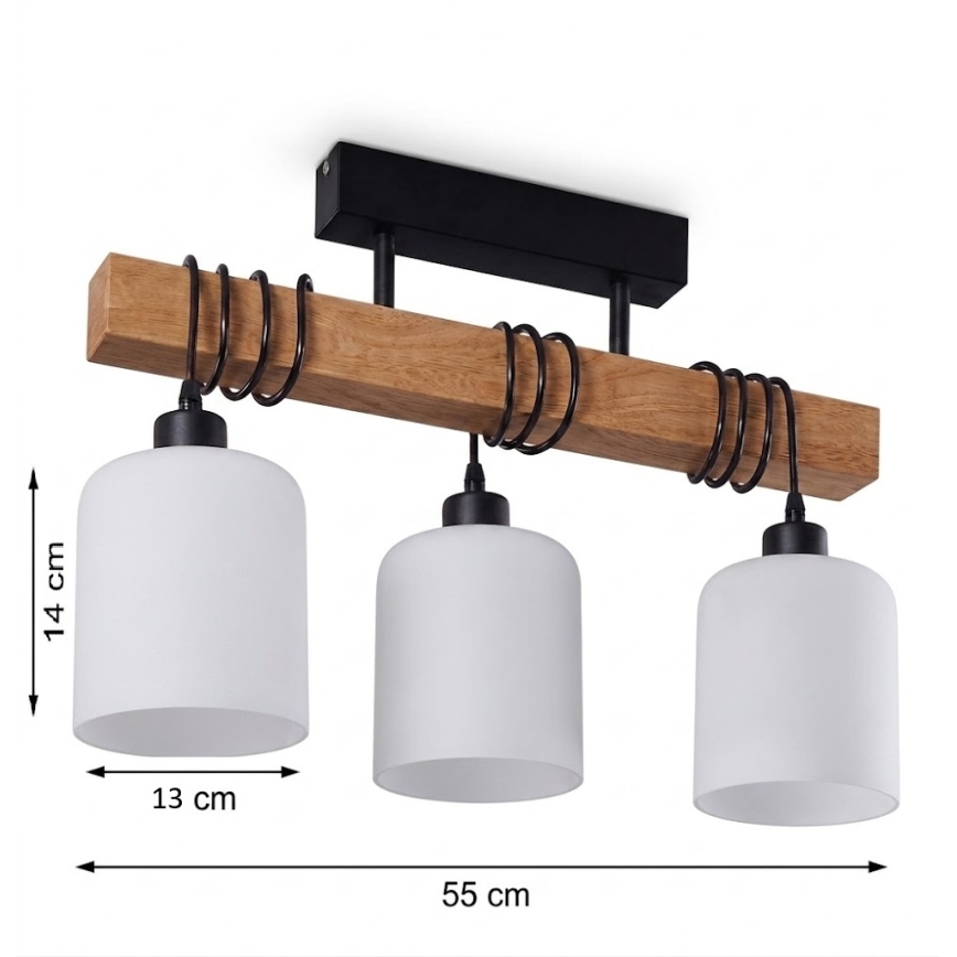 Brilagi - Lustră de tavan aplicată WOOD GLASS 3xE27/60W/230V pin/negru/alb