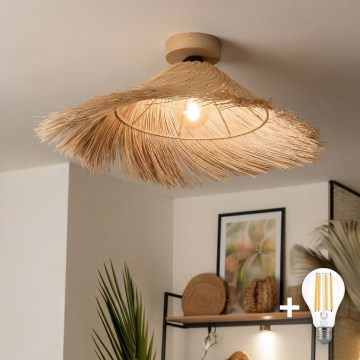 Brilagi - Lustră LED aplicată CERIA BOHO 1xE27/40W/230V Ø 70 cm ratan/stejar