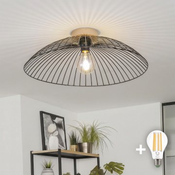 Brilagi - Lustră LED aplicată CERIA WIRE 1xE27/40W/230V Ø 60 cm negru/stejar