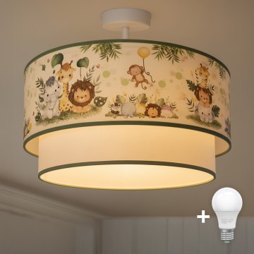 Brilagi - Lustră LED aplicată pentru copii BOBO, 1xE27/10W/230V, Ø 40 cm, crem/verde/junglă