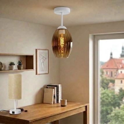 BRILAGI - LED Lustru aplicat RETRO GLASS 1xE27/60W/230V Ø 17 cm alb/bej fumuriu