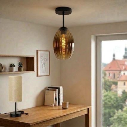 BRILAGI - Lustră LED aplicată RETRO GLASS 1xE27/60W/230V Ø 17 cm negru/bej fumuriu