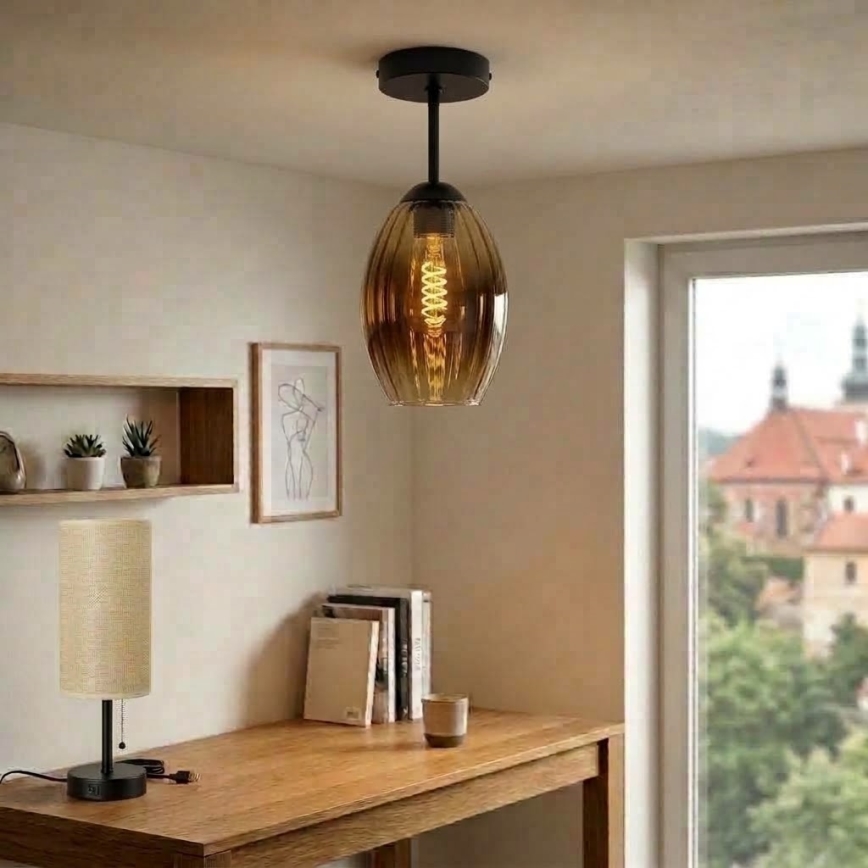BRILAGI - Lustră LED aplicată RETRO GLASS 1xE27/60W/230V Ø 17 cm negru/bej fumuriu