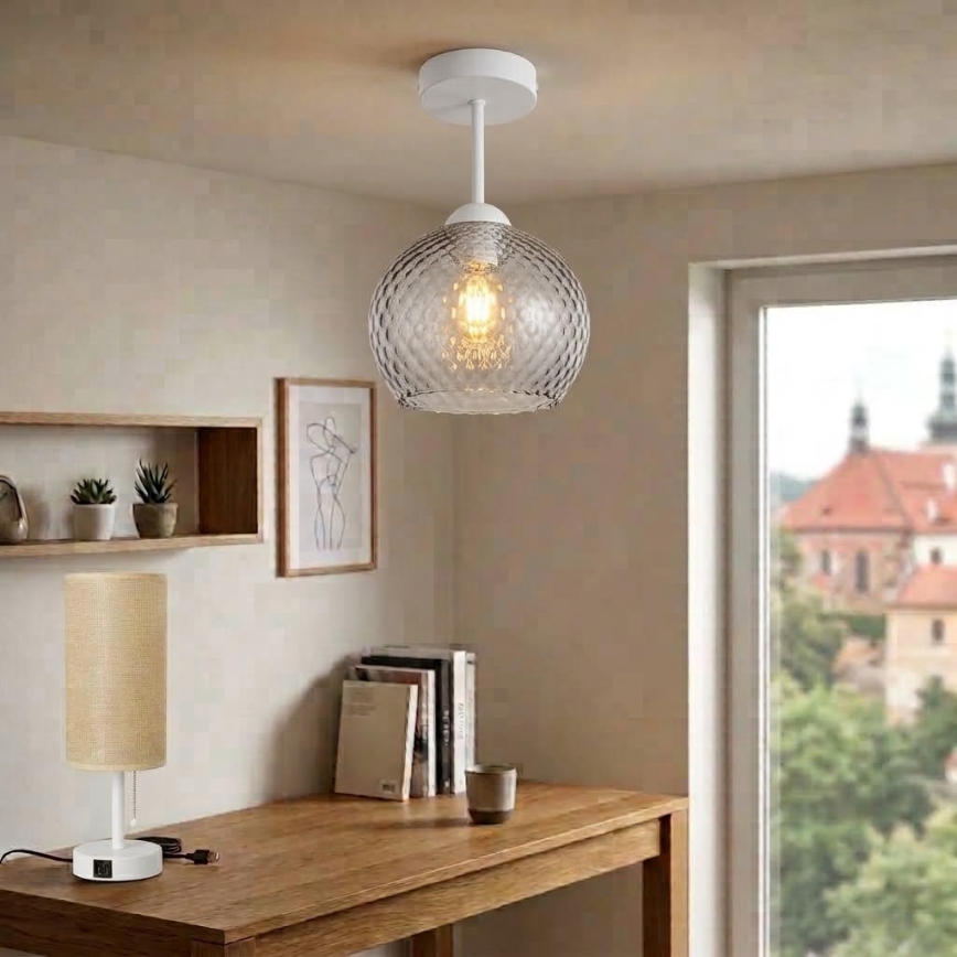 BRILAGI - Lustră aplicată LED RETRO GLASS 1xE27/60W/230V Ø 18 cm alb/gri fumuriu