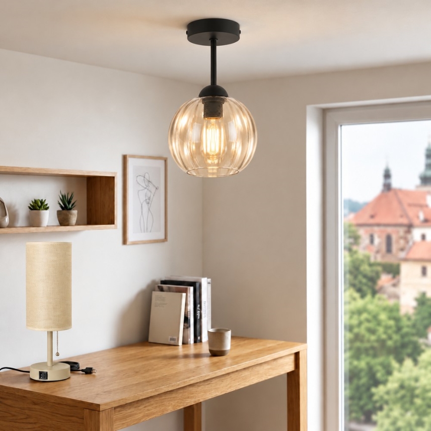 BRILAGI - Lustră aplicată LED RETRO GLASS 1xE27/60W/230V Ø 18 cm negru/bej fumuriu