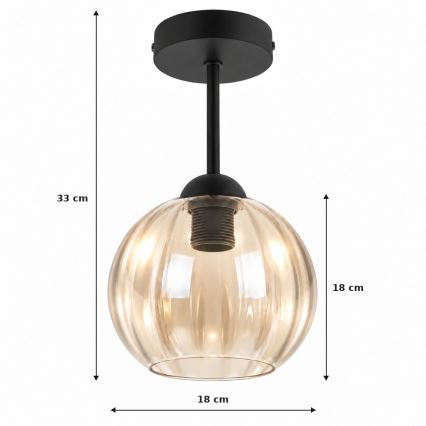 BRILAGI - Lustră aplicată LED RETRO GLASS 1xE27/60W/230V Ø 18 cm negru/bej fumuriu