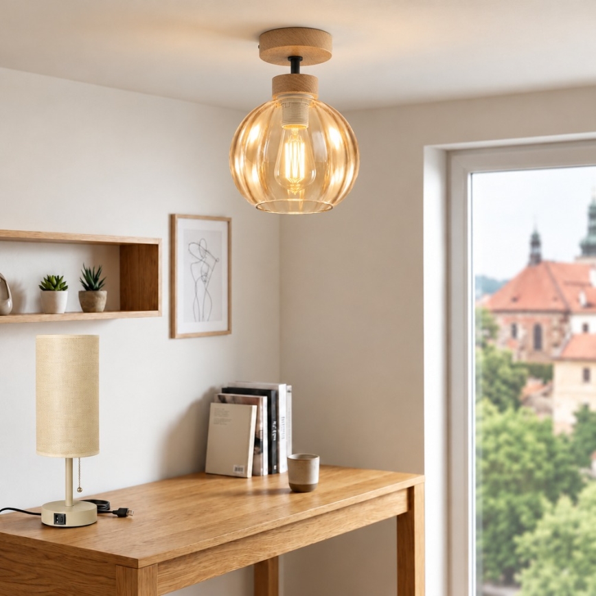 BRILAGI - Lustră LED aplicată RETRO GLASS 1xE27/60W/230V Ø 18 cm stejar/bej fumuriu