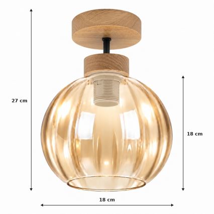 BRILAGI - Lustră LED aplicată RETRO GLASS 1xE27/60W/230V Ø 18 cm stejar/bej fumuriu