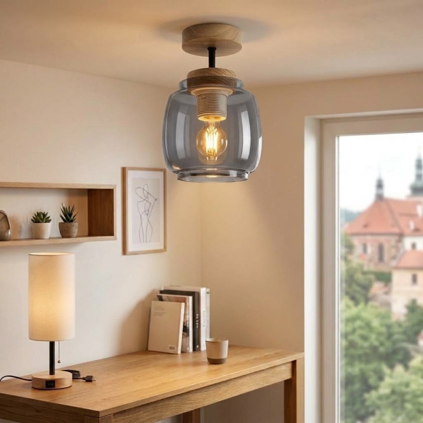 BRILAGI - LED Plafonieră aplicată RETRO GLASS 1xE27/60W/230V Ø 26 cm stejar/gri fumuriu