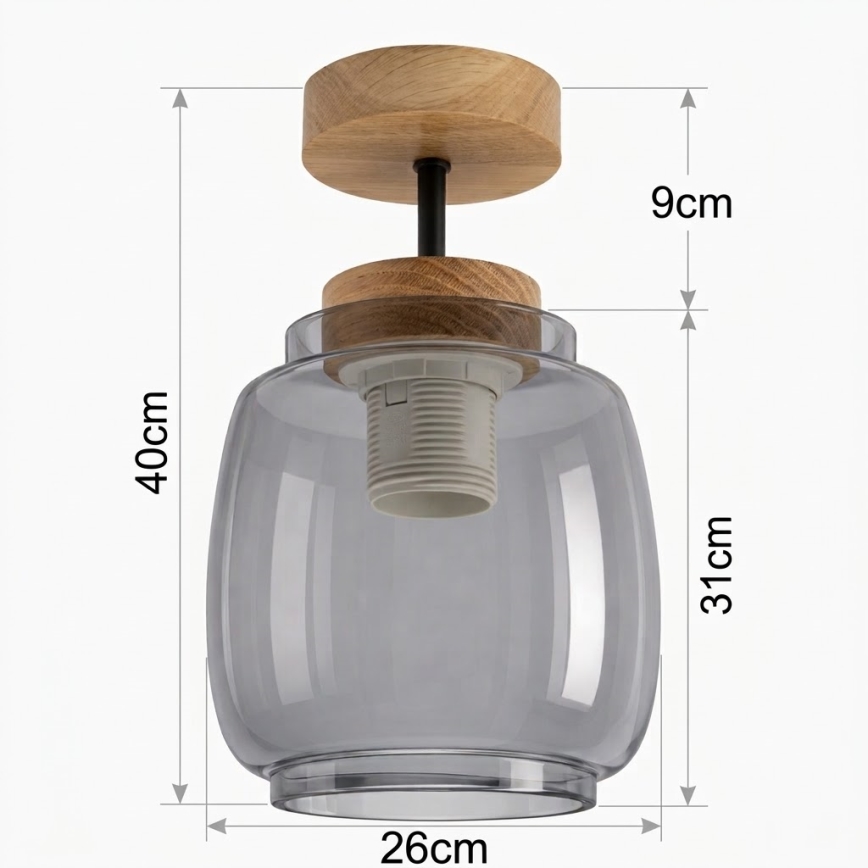BRILAGI - LED Plafonieră aplicată RETRO GLASS 1xE27/60W/230V Ø 26 cm stejar/gri fumuriu