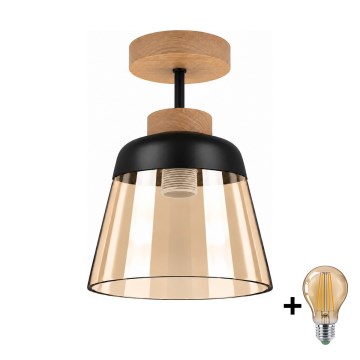 BRILAGI - Lustră LED aplicată RETRO GLASS 1xE27/60W/230V Ø 15,5 cm stejar/bej fumuriu