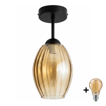 BRILAGI - Lustră LED aplicată RETRO GLASS 1xE27/60W/230V Ø 17 cm negru/bej fumuriu
