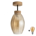 BRILAGI - Lustra LED aplicată RETRO GLASS 1xE27/60W/230V Ø 17 cm stejar/bej fumuriu