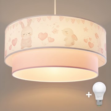 Brilagi - Lustră LED BOBO pentru copii, pe cablu, 1xE27/10W/230V, Ø 40 cm, crem/roz/iepurași