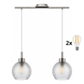 BRILAGI - Lustră LED cu cablu RETRO GLASS 2xE27/60W/230V crom mat/gri fumuriu