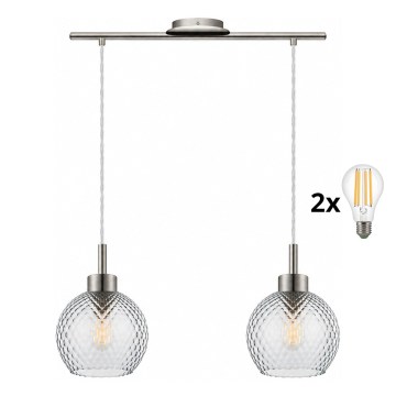 BRILAGI - Lustră LED cu cablu RETRO GLASS 2xE27/60W/230V crom mat/gri fumuriu