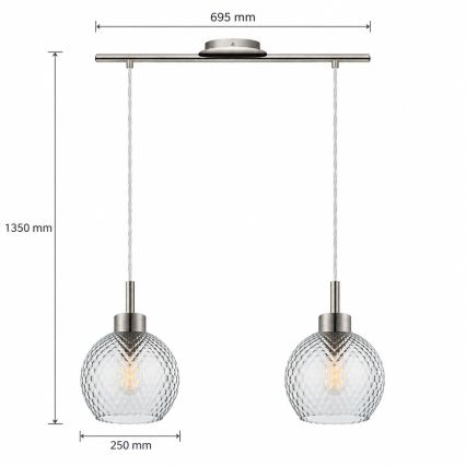 BRILAGI - Lustră LED cu cablu RETRO GLASS 2xE27/60W/230V crom mat/gri fumuriu