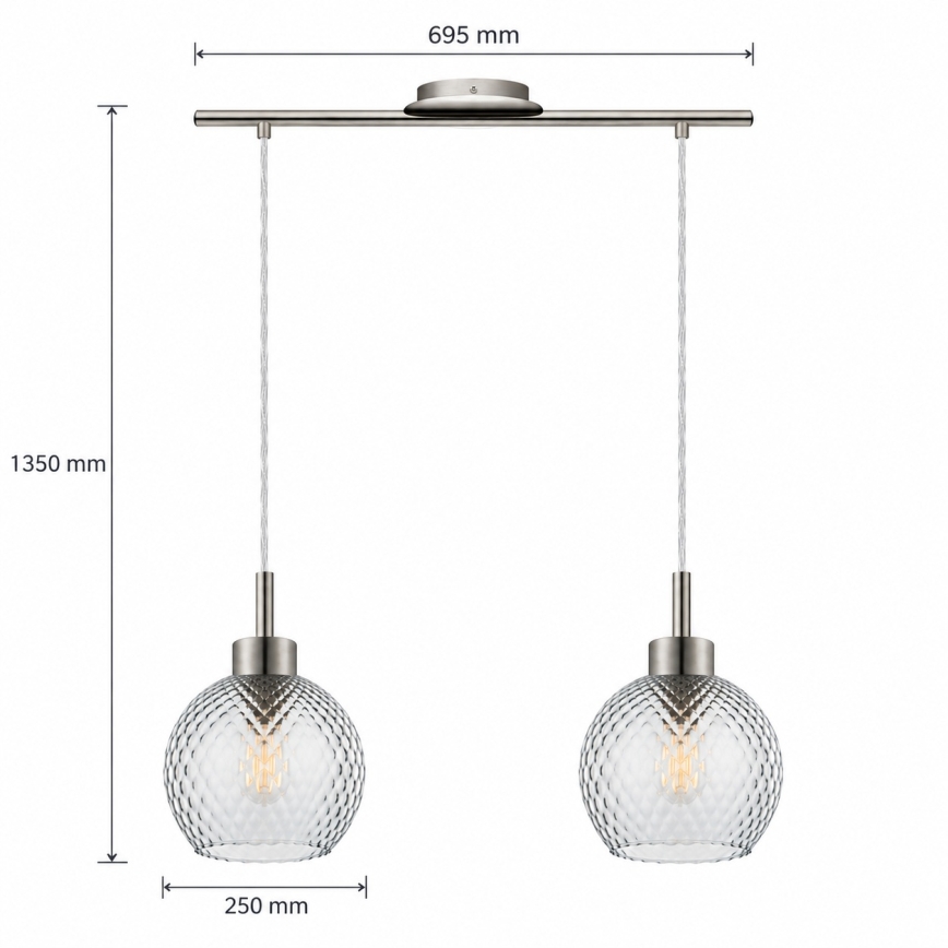 BRILAGI - Lustră LED cu cablu RETRO GLASS 2xE27/60W/230V crom mat/gri fumuriu