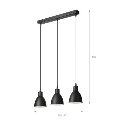Brilagi - Lustră LED cu cablu RIDDY 3xE27/60W/230V neagră