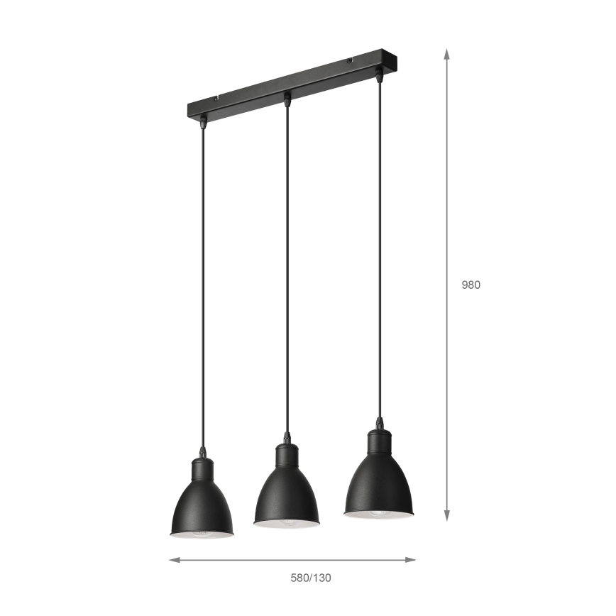 Brilagi - Lustră LED cu cablu RIDDY 3xE27/60W/230V neagră