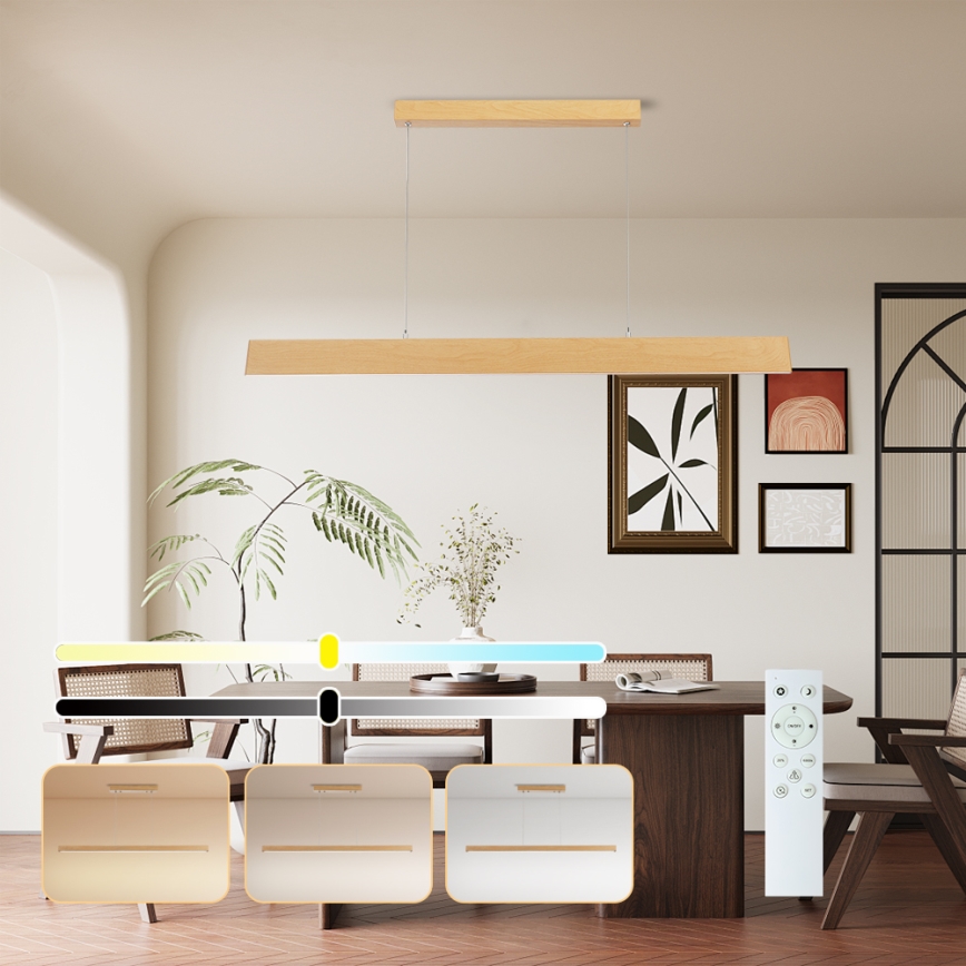 Brilagi - Lustră LED dimabilă pe cablu SLIMLINE LED/40W/230V 3000-6000K decor stejar + telecomandă