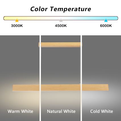 Brilagi - Lustră LED dimabilă pe cablu SLIMLINE LED/40W/230V 3000-6000K decor stejar + telecomandă